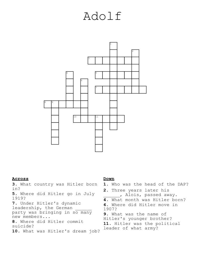Adolf Crossword