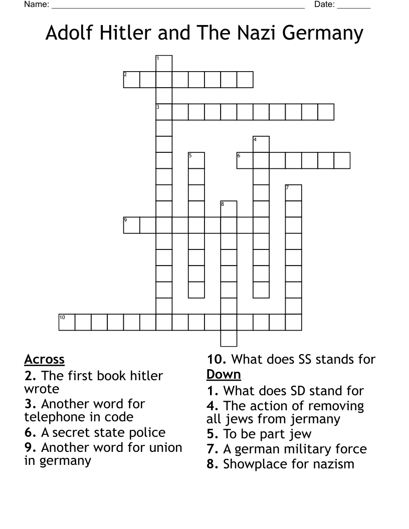 Adolf Hitler and The Nazi Germany  Crossword