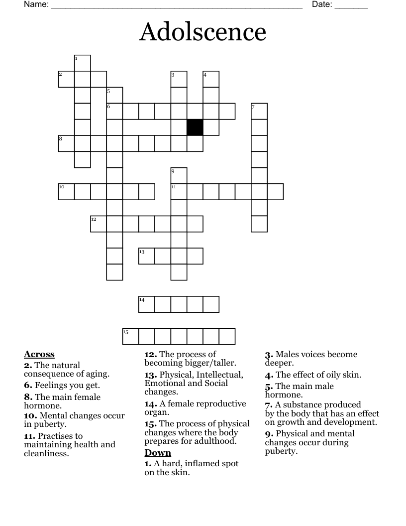 Adolscence Crossword
