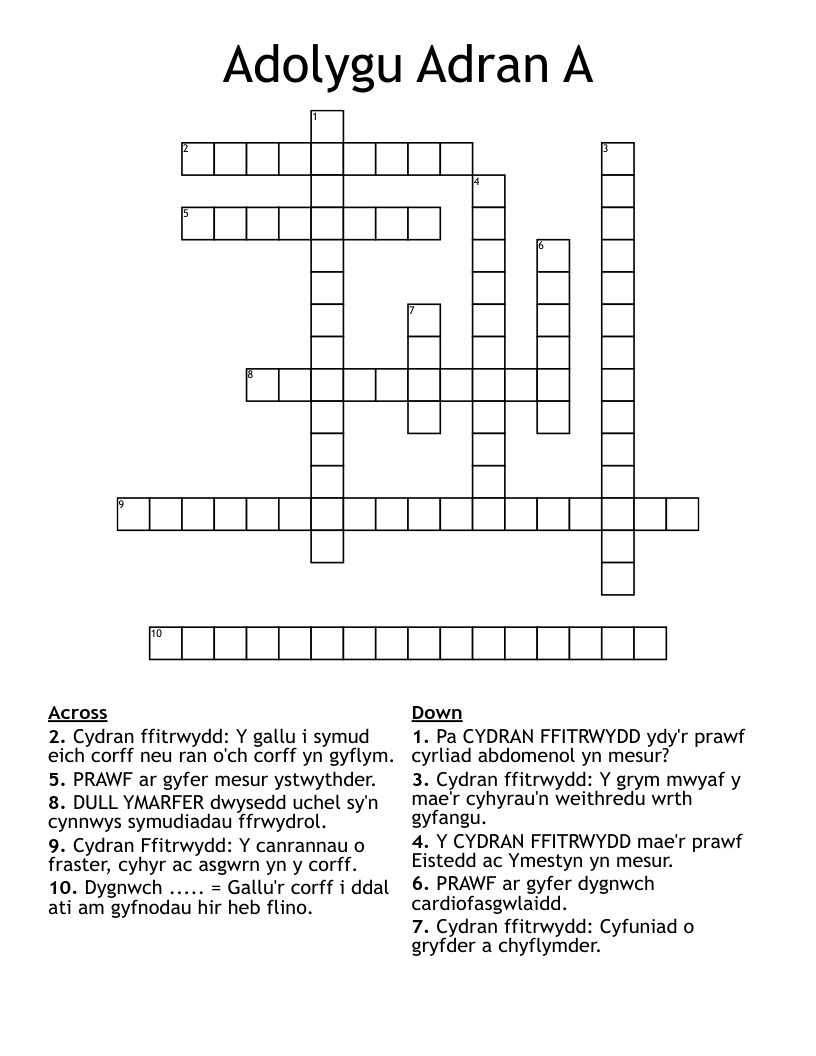 Adolygu Adran A Crossword