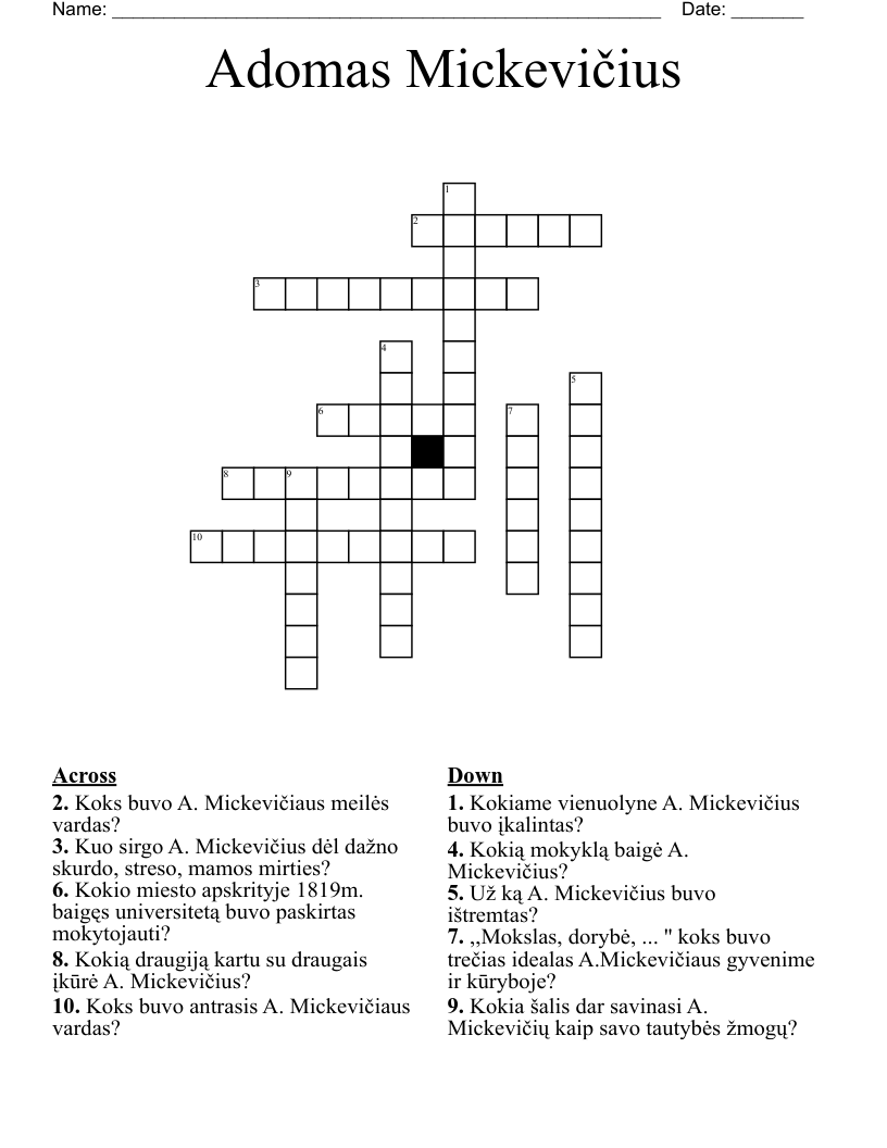 Adomas Mickevičius Crossword