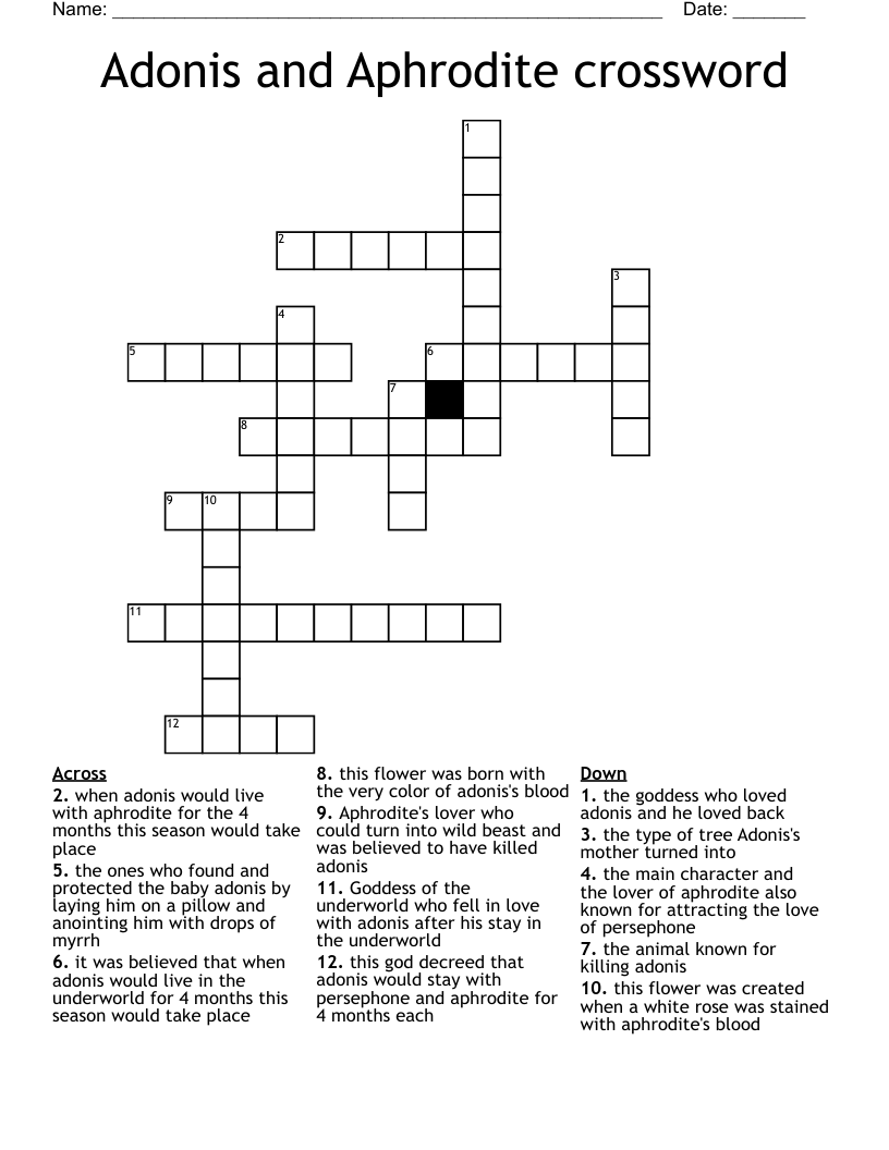 Adonis and Aphrodite crossword 