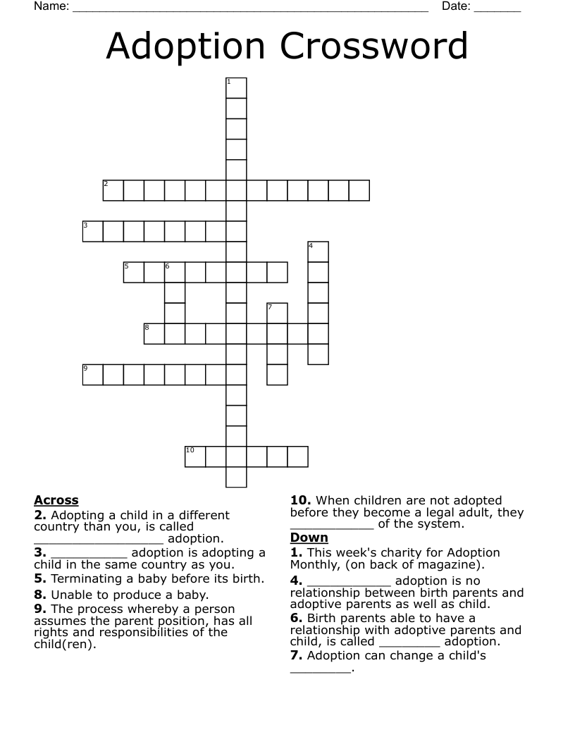 Adoption Crossword