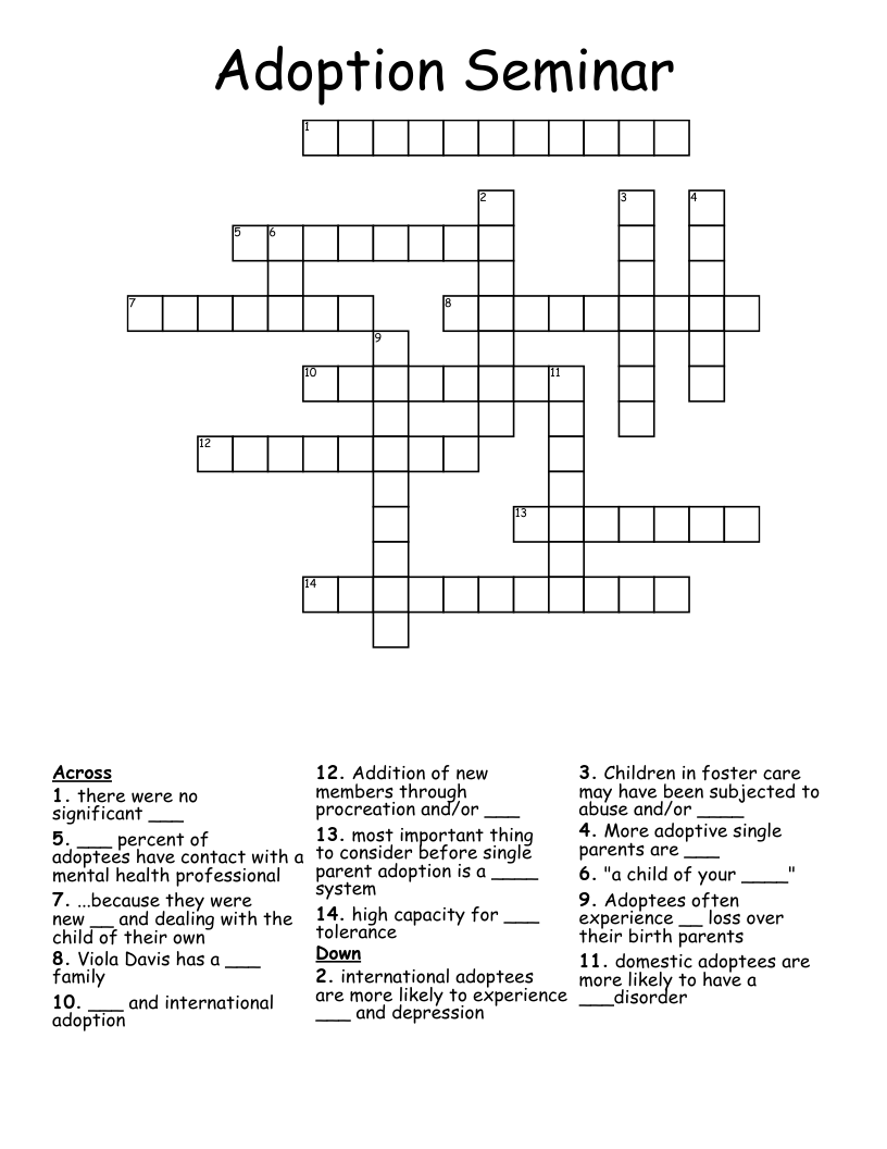 Adoption Seminar Crossword