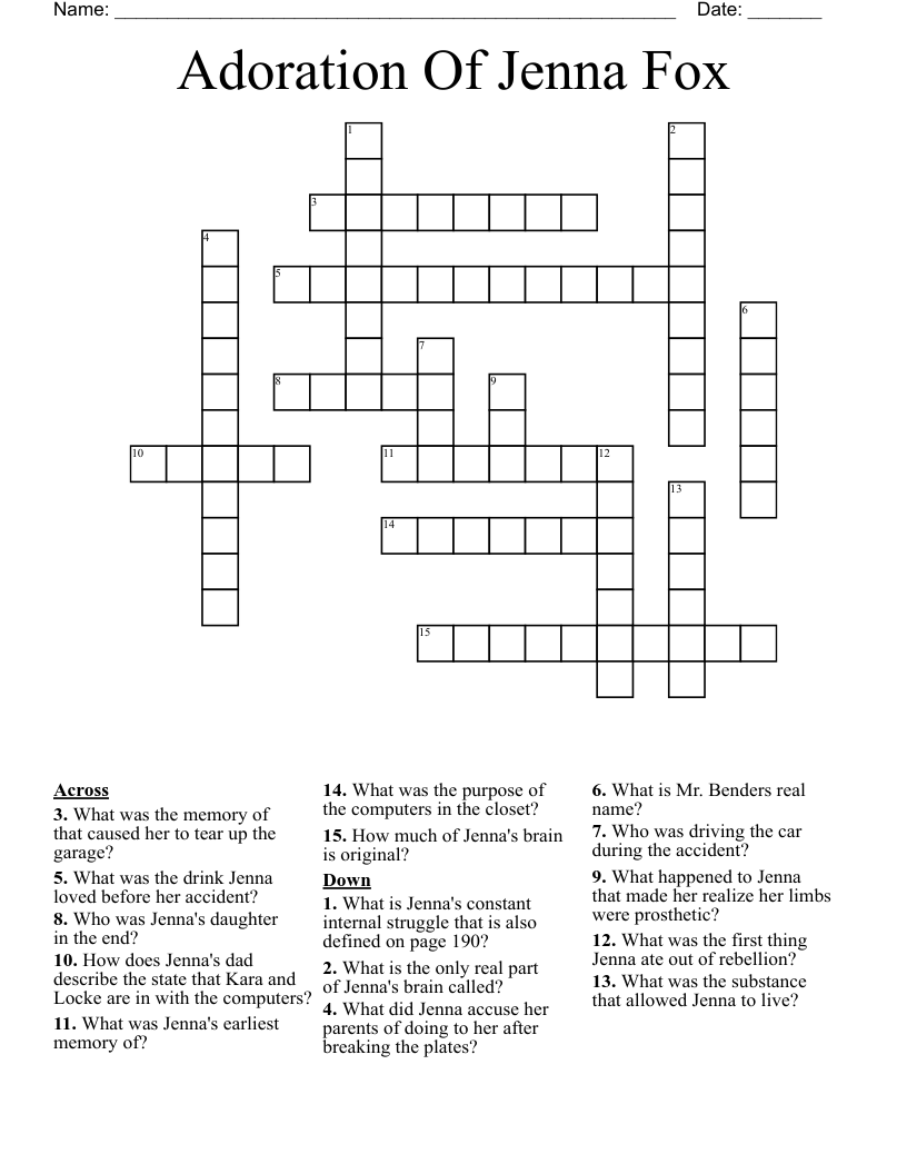 Adoration Of Jenna Fox Crossword