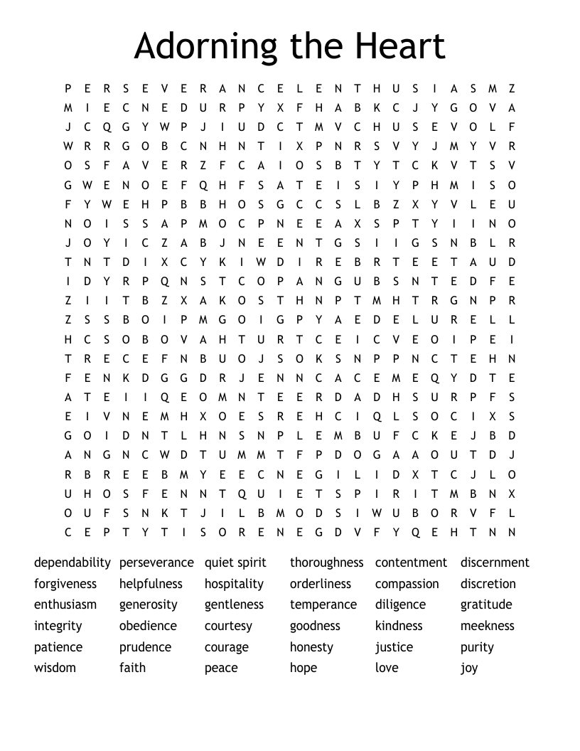 Adorning the Heart Word Search