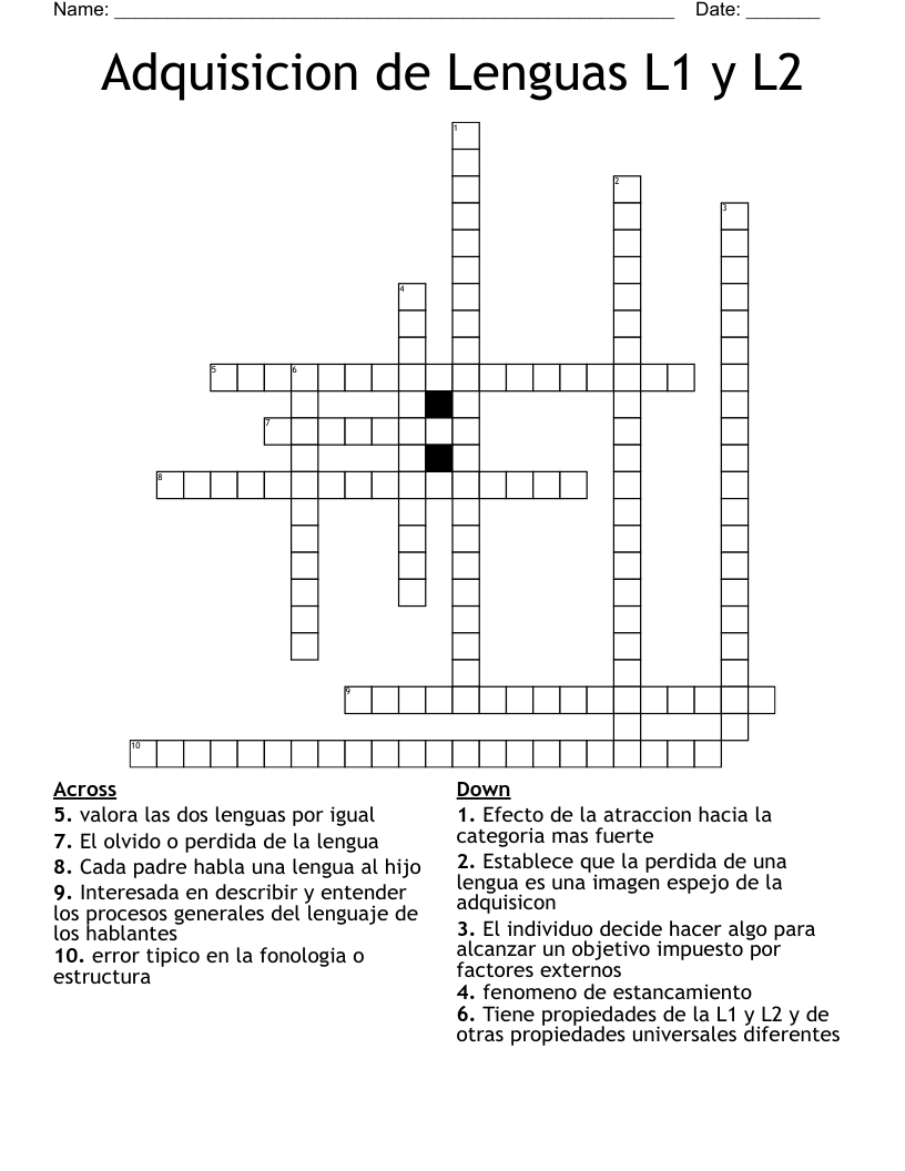 Adquisicion de Lenguas L1 y L2  Crossword