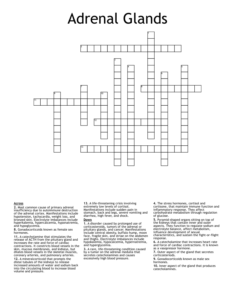 Adrenal Glands  Crossword