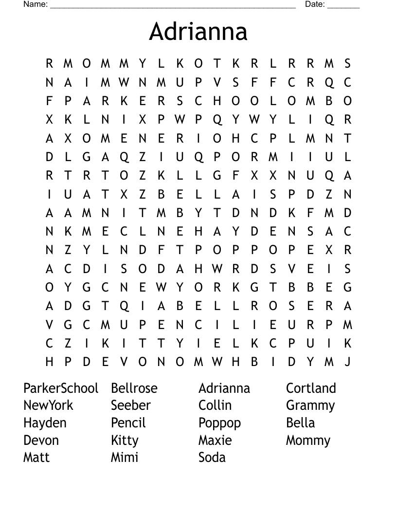 Adrianna Word Search