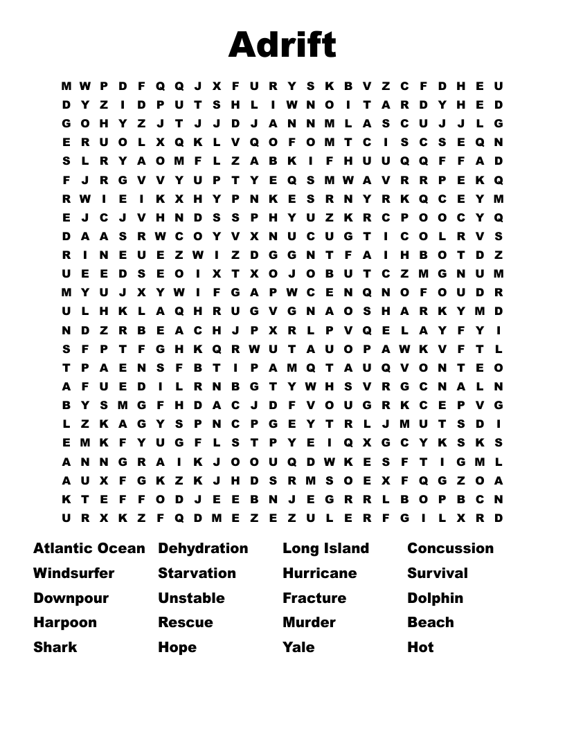 Adrift Word Search