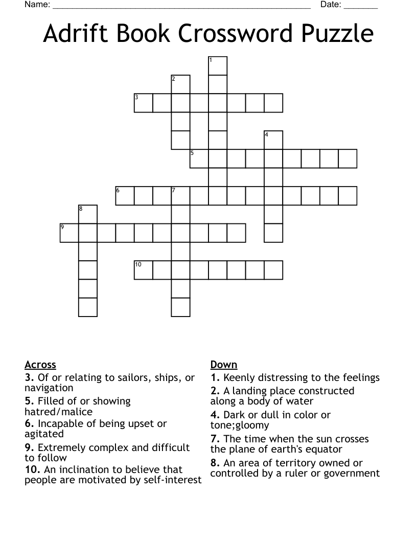 Adrift Book Crossword Puzzle