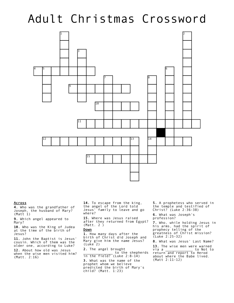 Adult Christmas Crossword 