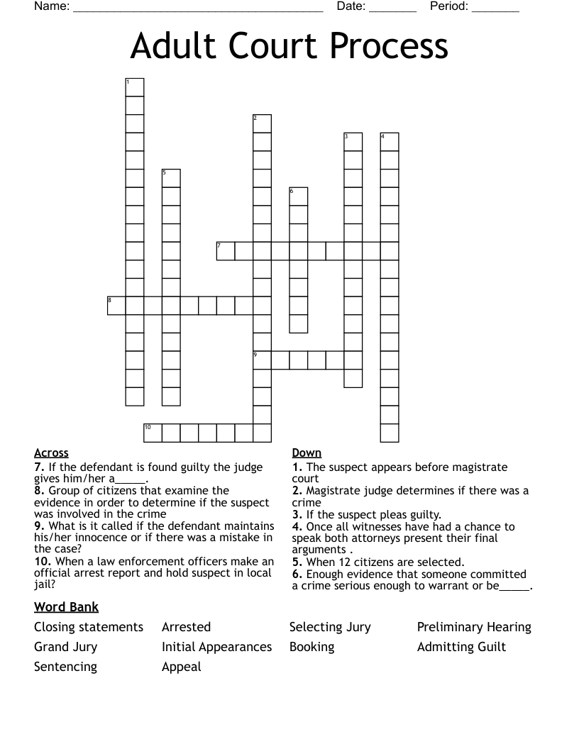 Adult Court Process Crossword