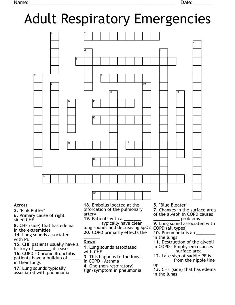 Adult Respiratory Emergencies Crossword