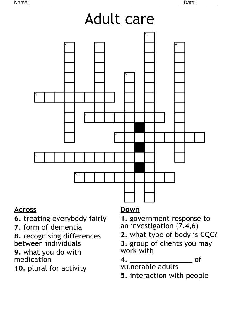 Adult care Crossword