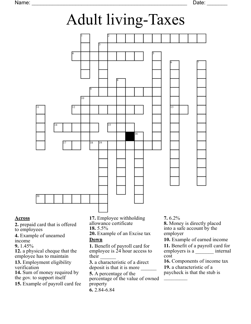 Adult living-Taxes Crossword