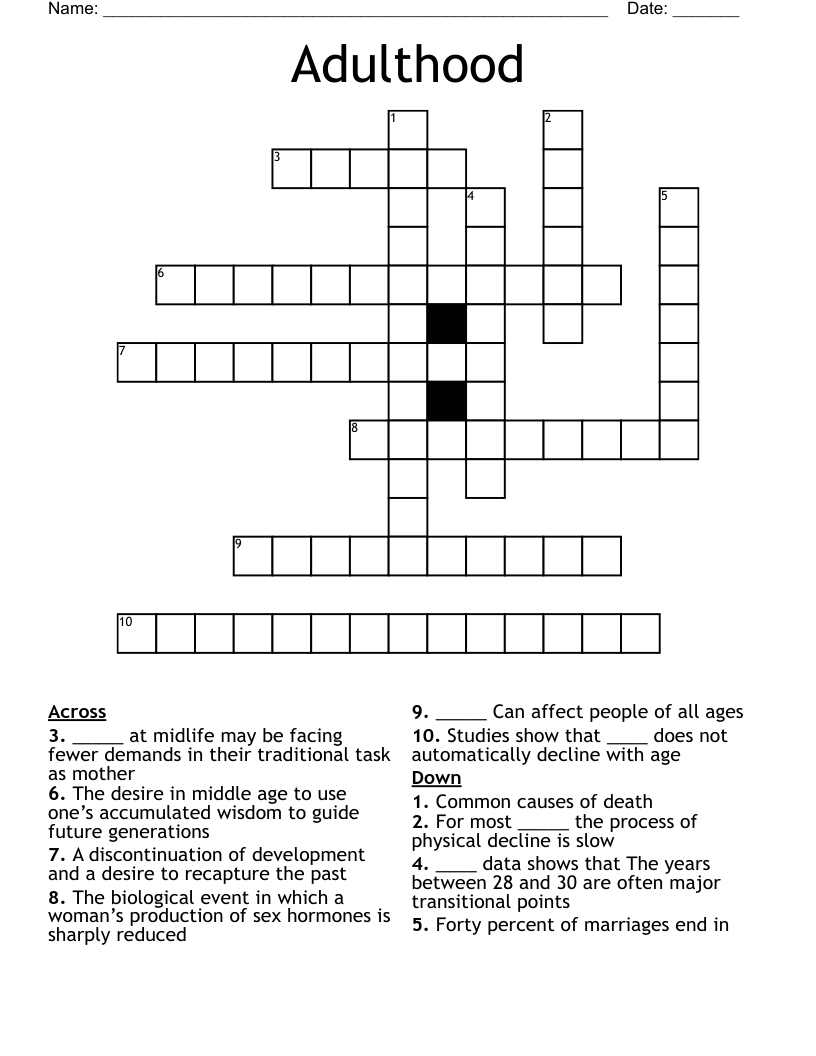 Adulthood Crossword