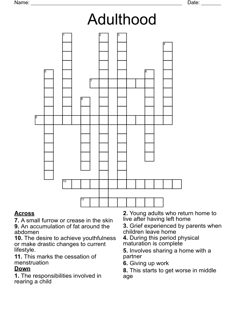 Adulthood Crossword