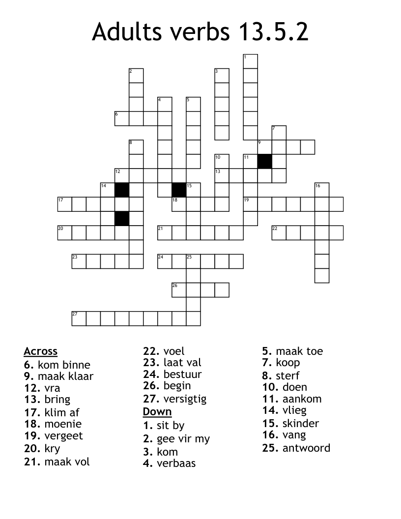 Adults verbs  13.5.2 Crossword