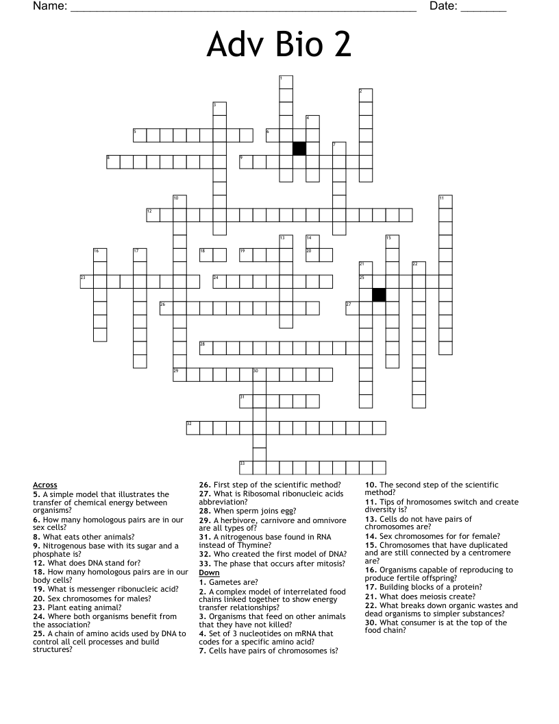 Adv Bio 2 Crossword