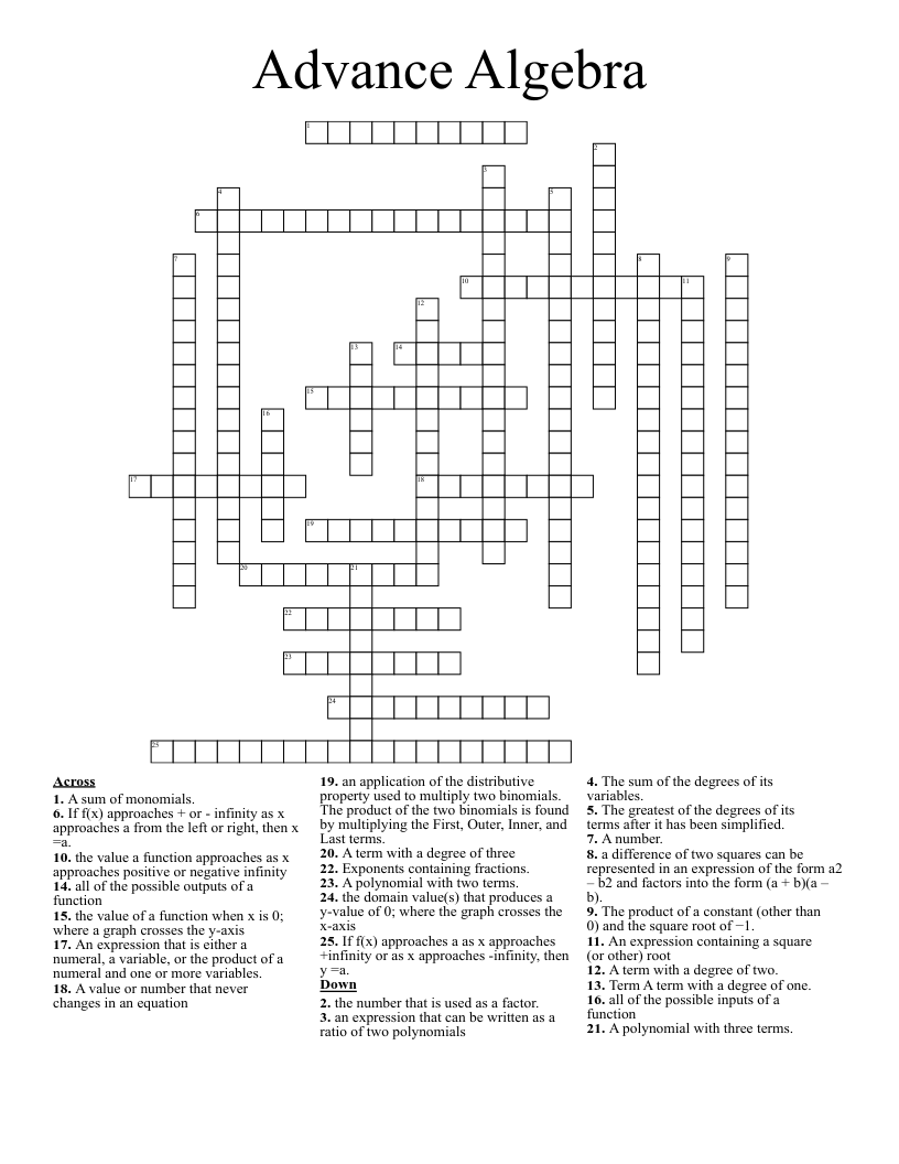 Advance Algebra   Crossword