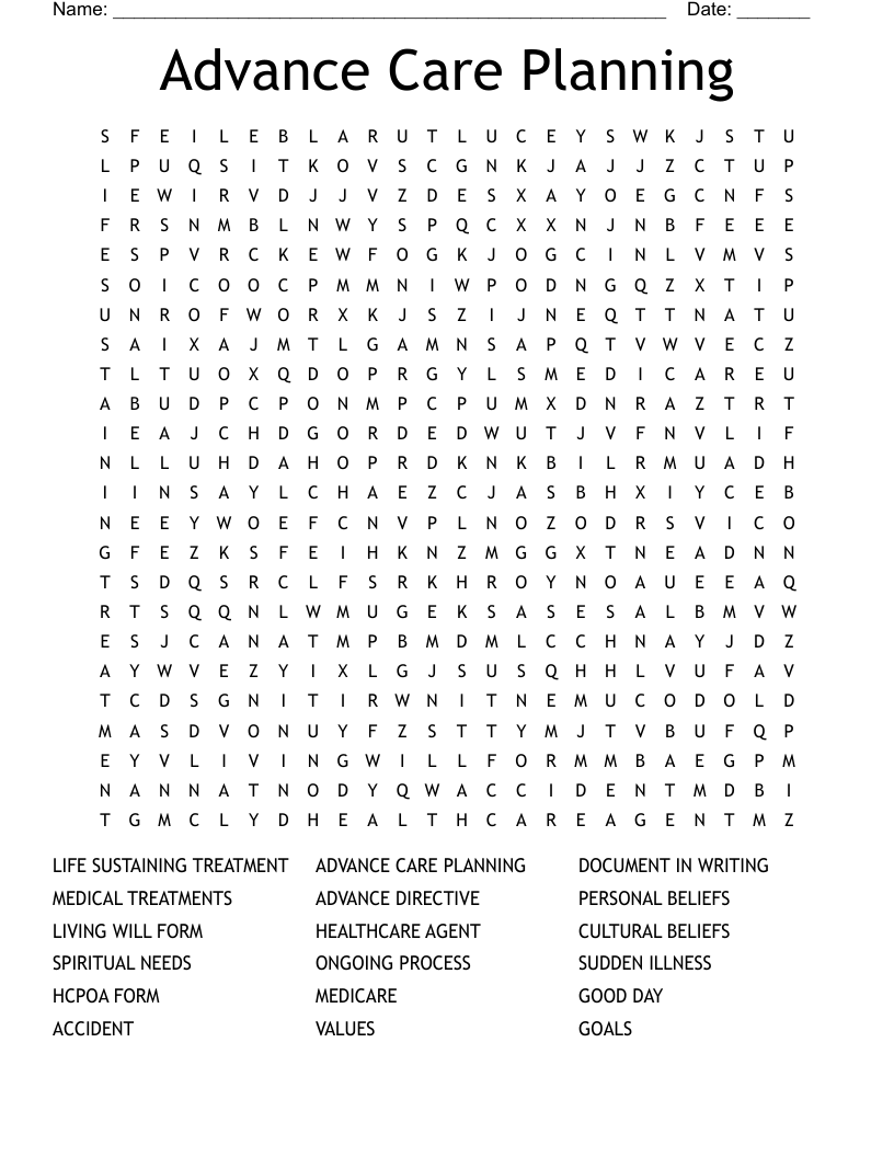 Advance Care Planning Word Search