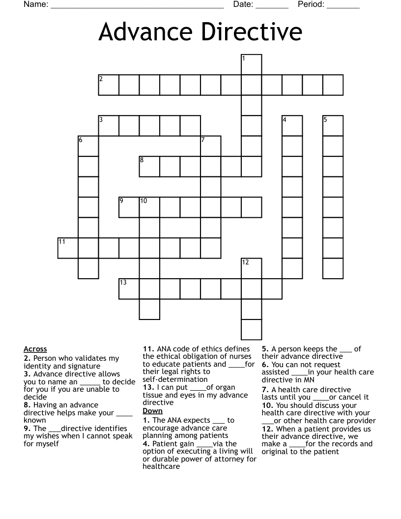 Advance Directive Crossword