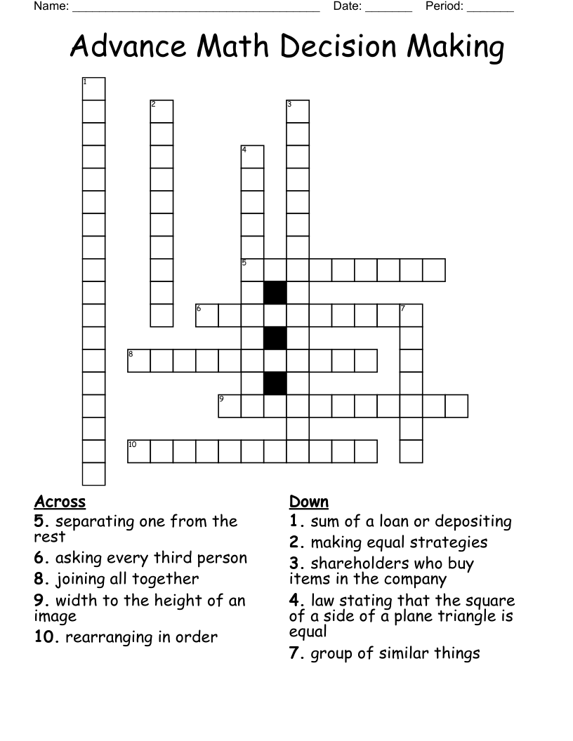 Advance  Math Decision Making  Crossword