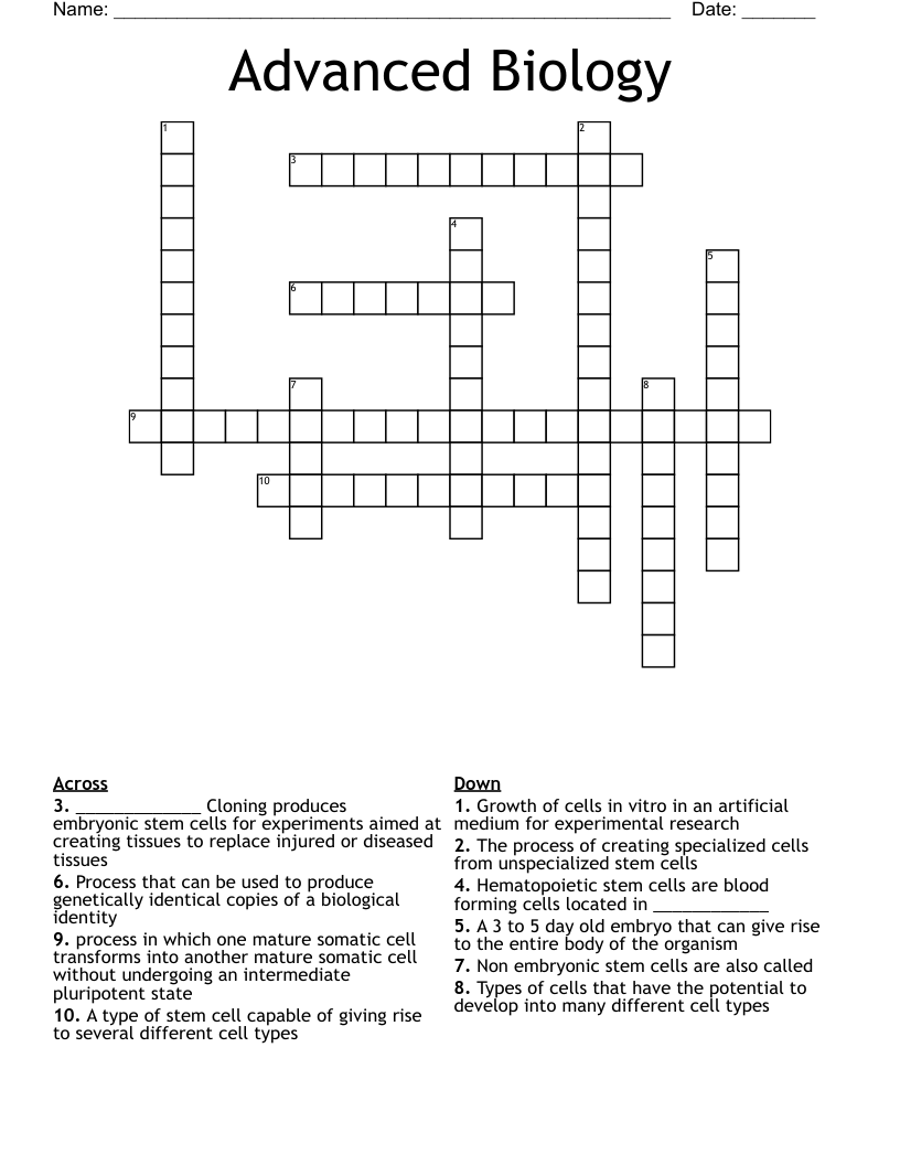 Advanced Biology Crossword
