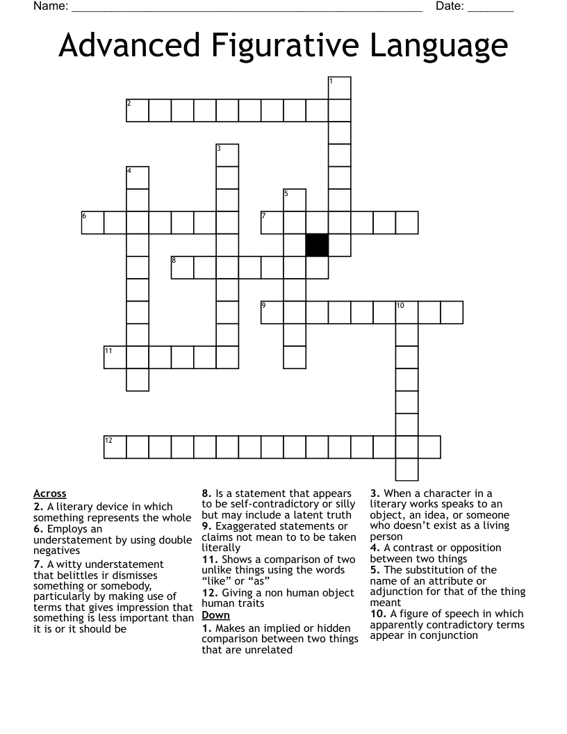 Advanced Figurative Language Crossword