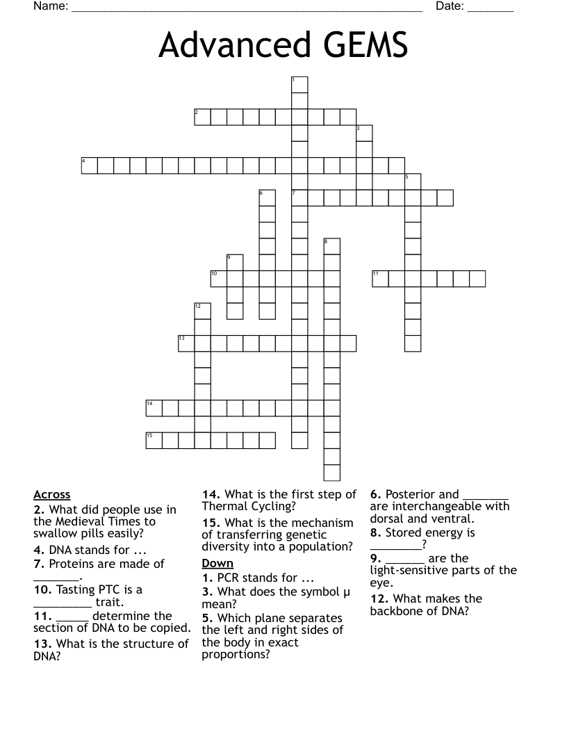 Advanced GEMS Crossword