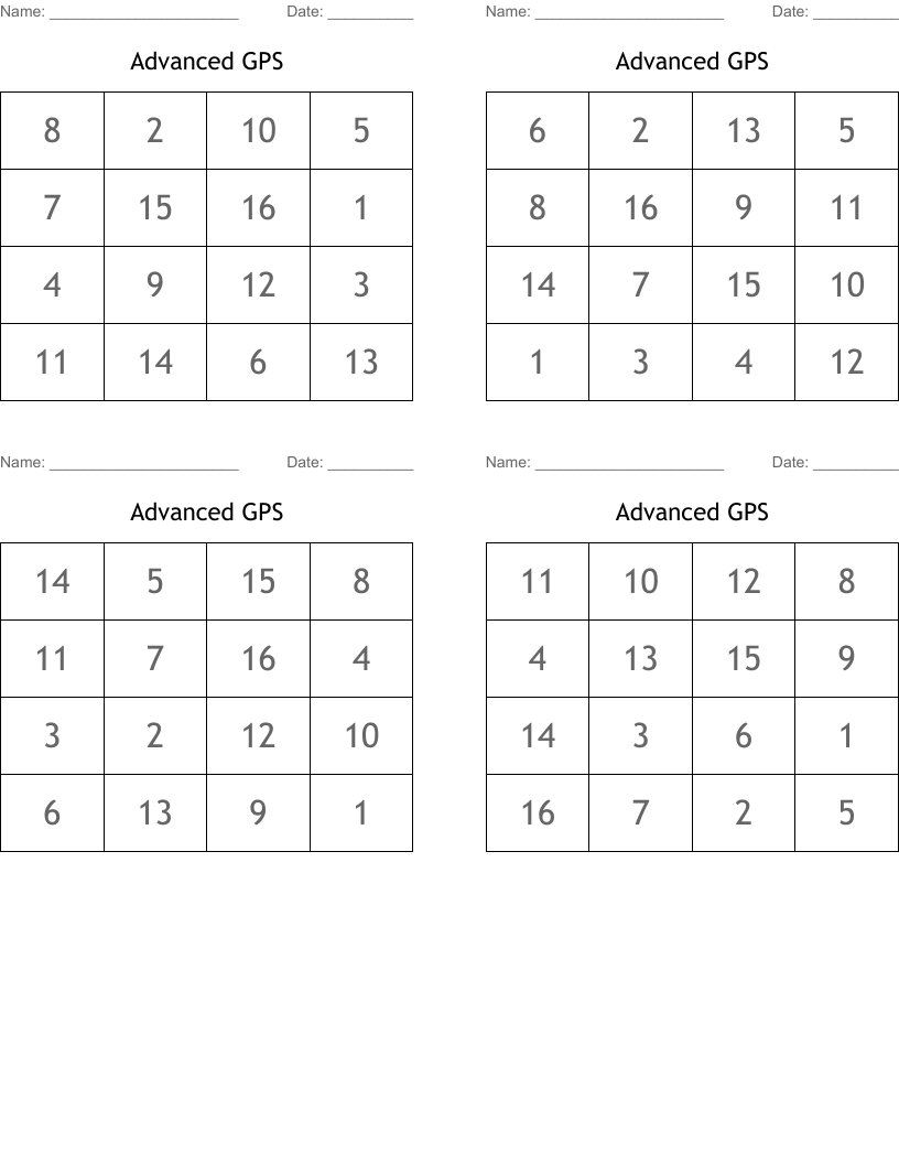 Advanced GPS Bingo Cards