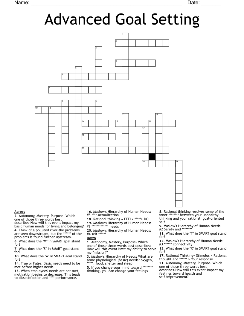 Advanced Goal Setting Crossword