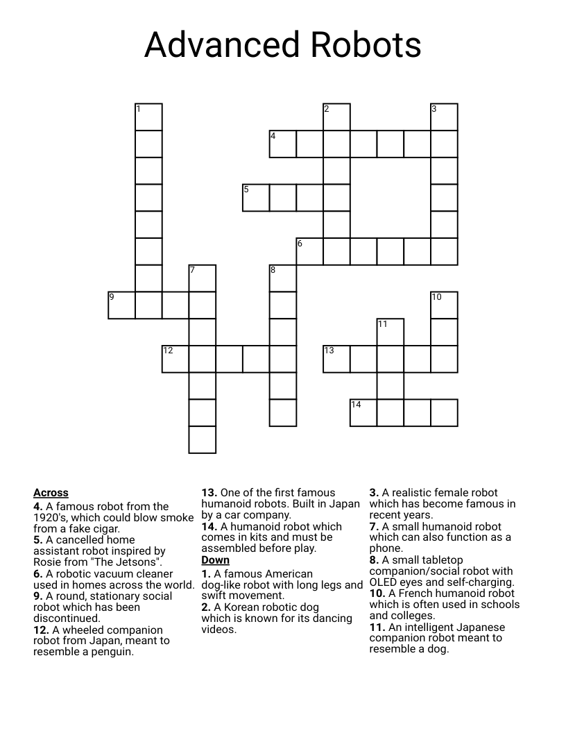 Advanced Robots Crossword