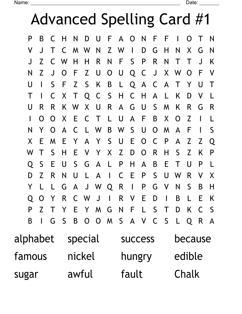 Advanced Spelling Card #1