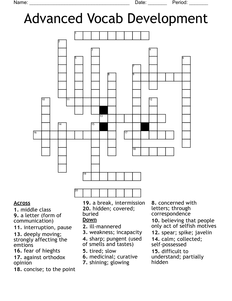 Advanced Vocab Development Crossword