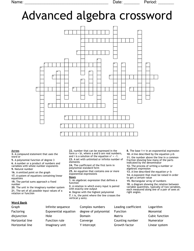 Advanced algebra crossword 