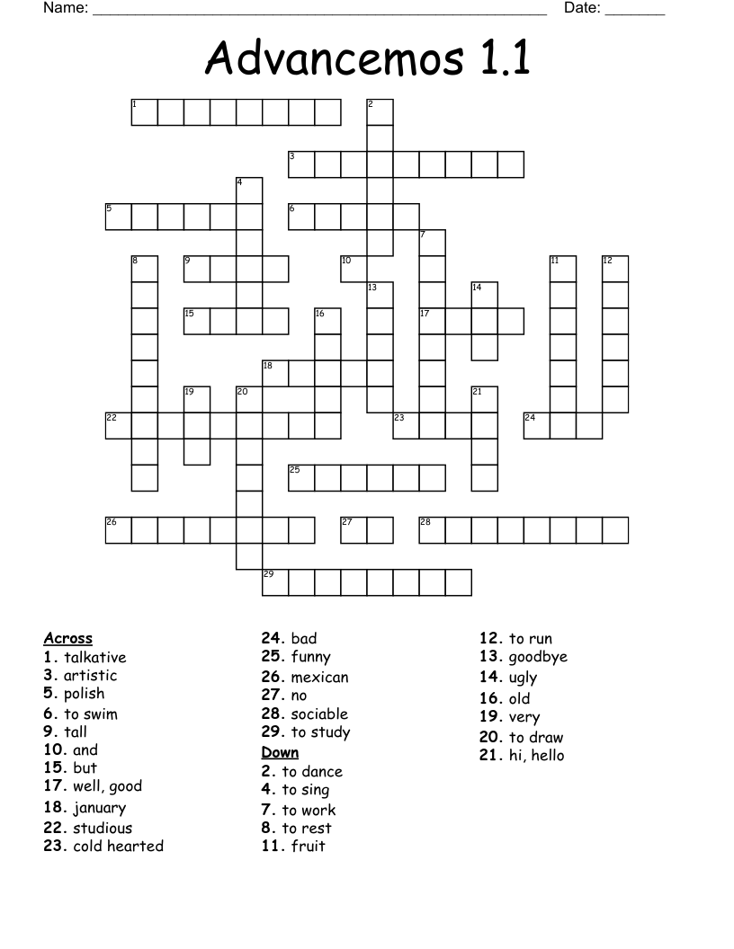 Advancemos 1.1 Crossword