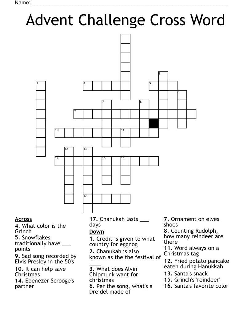 Advent Challenge Cross Word