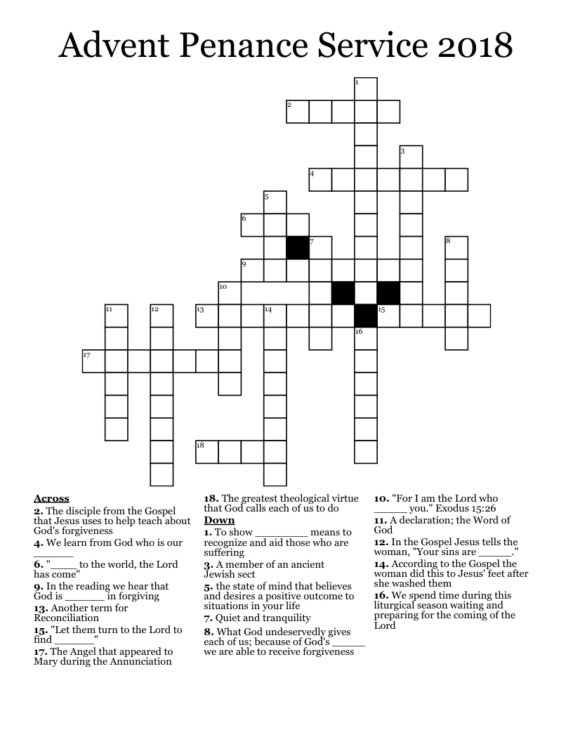 Advent Penance Service 2018 Crossword