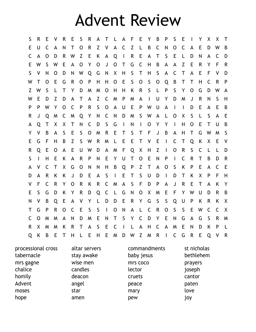 Advent Review Word Search