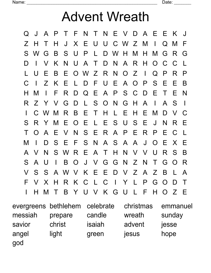 Advent Wreath Word Search