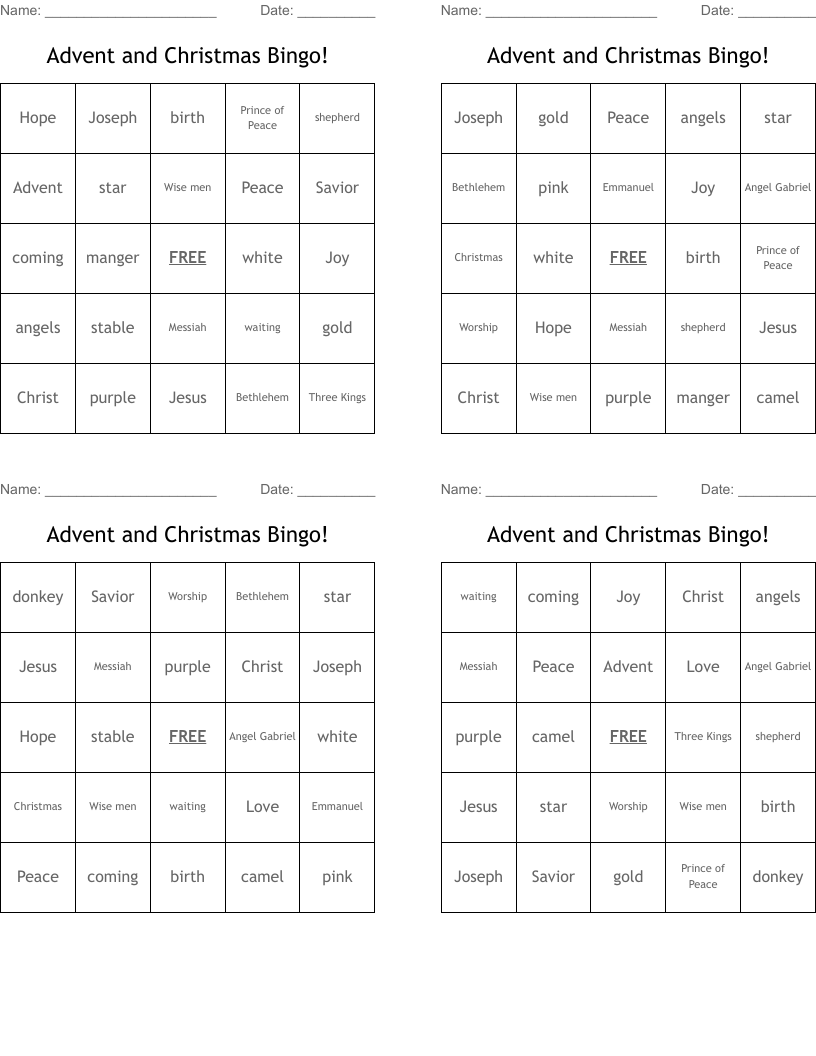 Advent and Christmas Bingo!