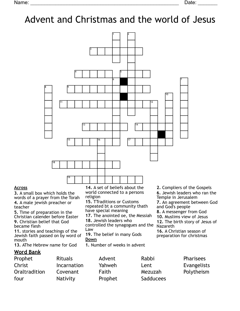Advent and Christmas and the world of Jesus Crossword
