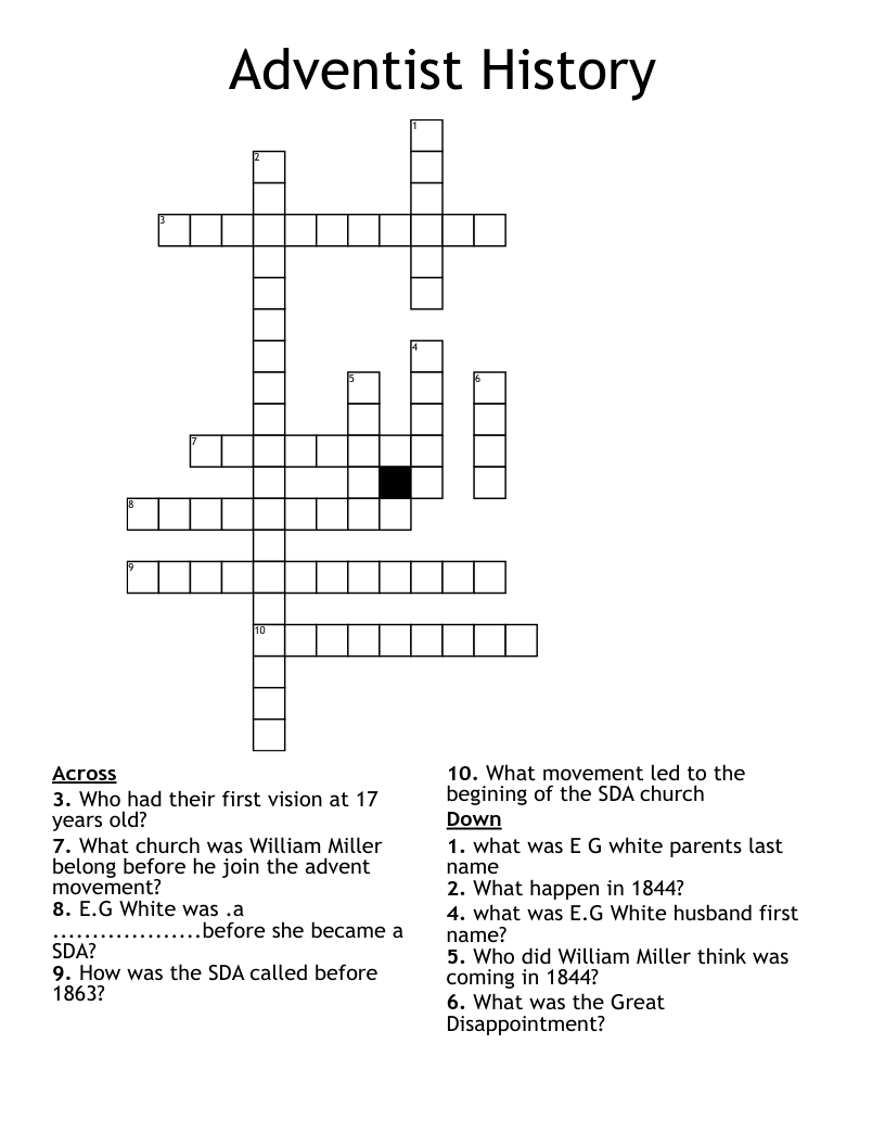 Adventist History  Crossword