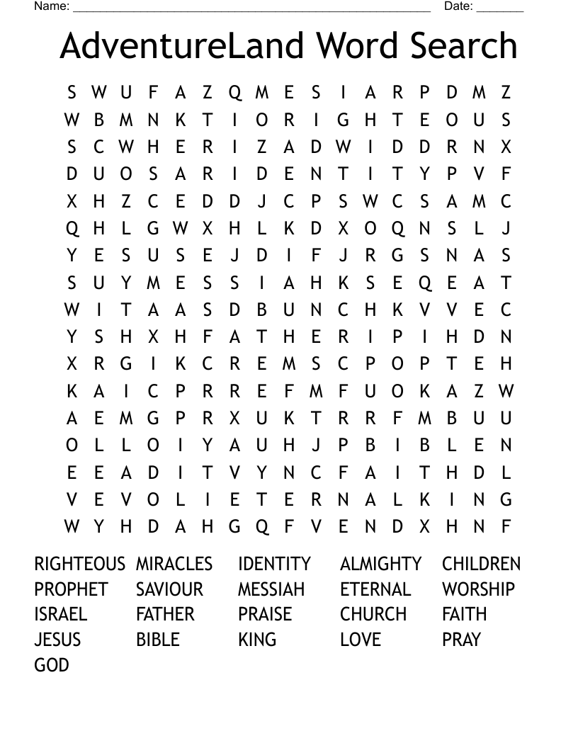 AdventureLand Word Search