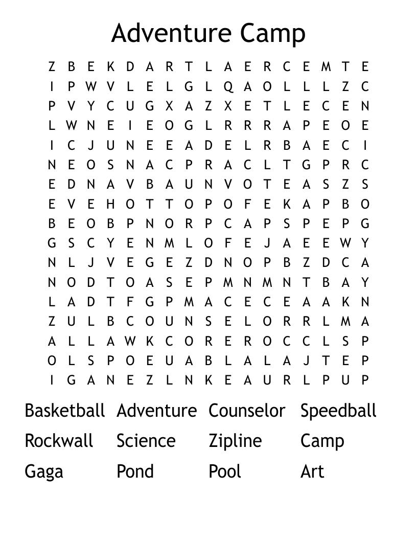 Adventure Camp Word Search