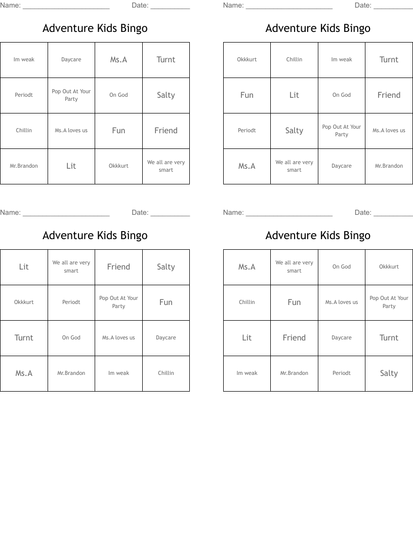 Adventure Kids Bingo
