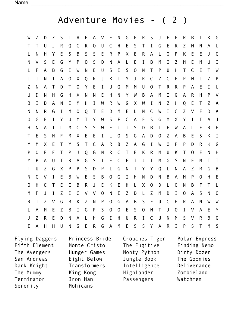 Adventure   Movies     -     (  2  ) Word Search