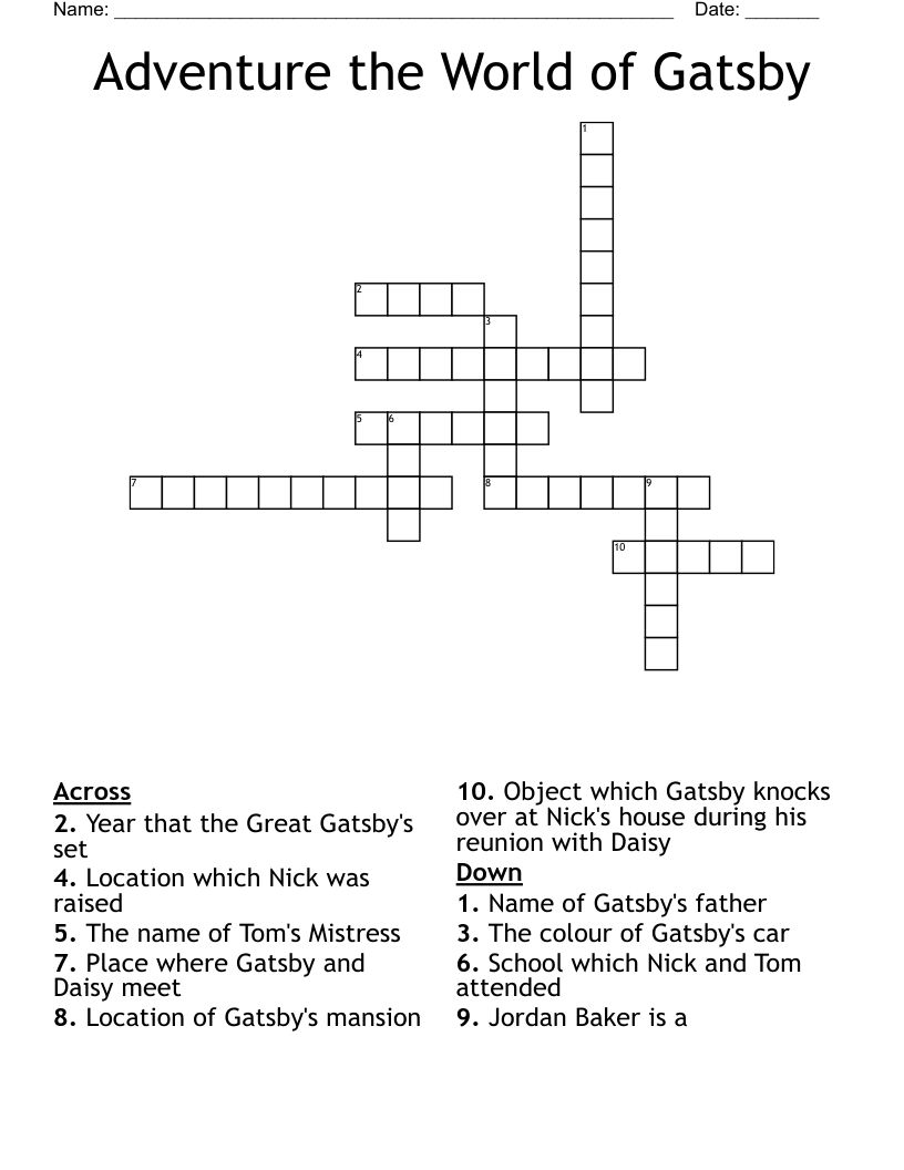 Adventure the World of Gatsby Crossword